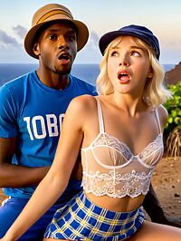 A black senior gentleman passionately kisses a young blonde woman under Cape Verde stars